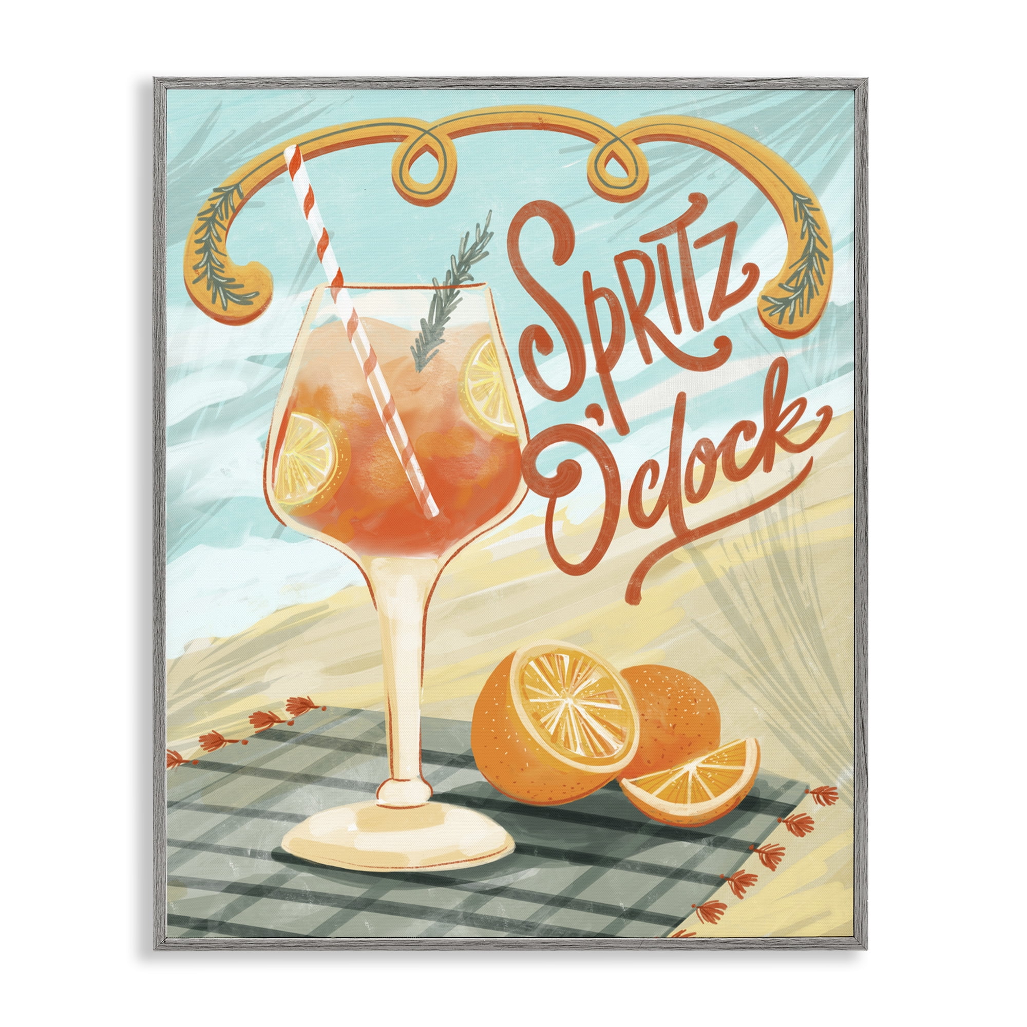 Stupell Industries Spritz O'Clock Citrus Cocktail Gray Framed Giclee Art, design by Connie Summers