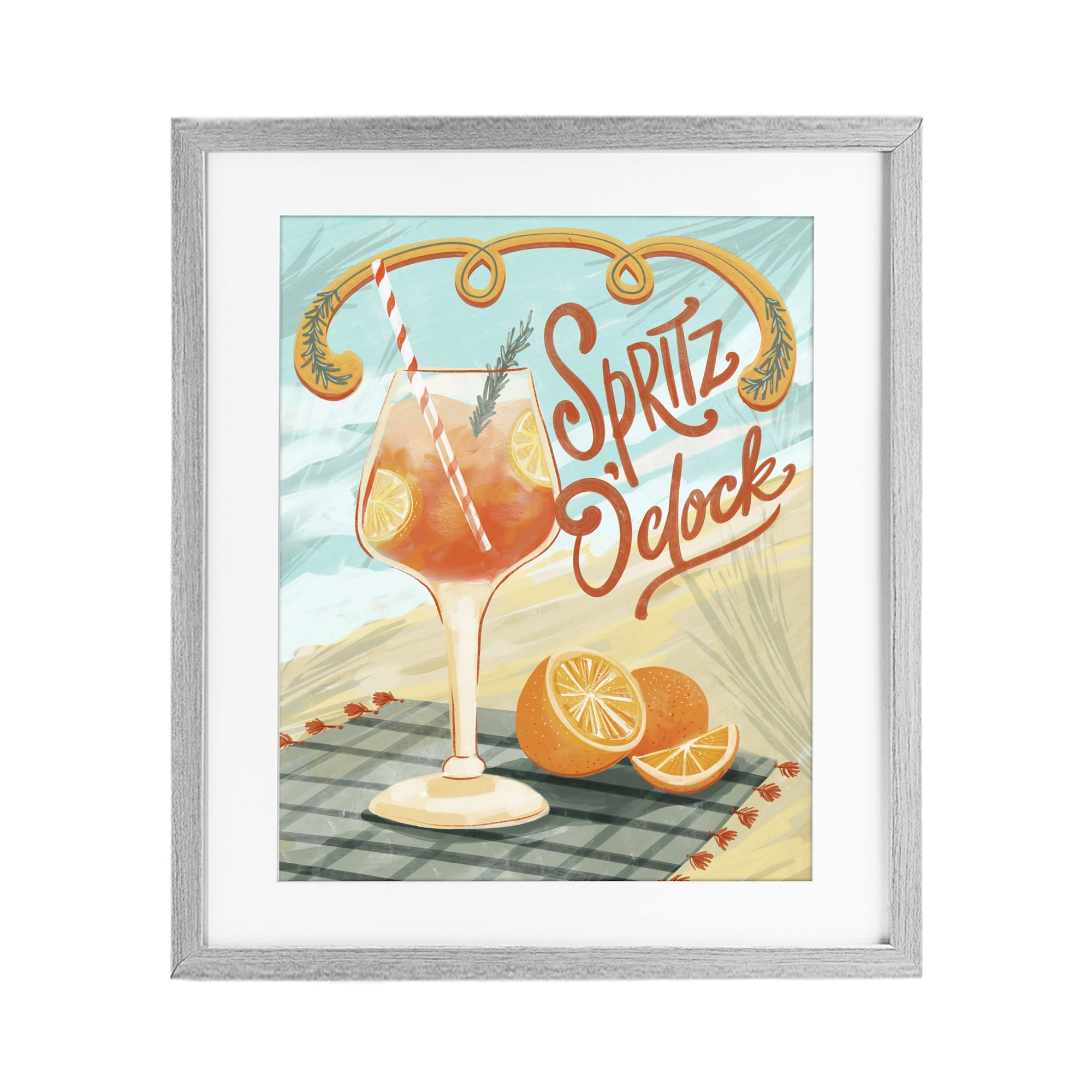 Stupell Industries Spritz O'Clock Citrus Cocktail Gray Framed Print Under Glass, design by Connie Summers
