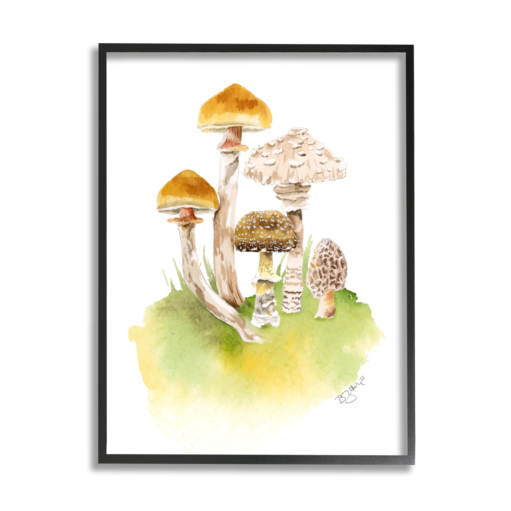 Stupell Industries Sprouting Brown Mushrooms Botanical & Floral Painting Black Framed Art Print Wall Art, 16 x 20