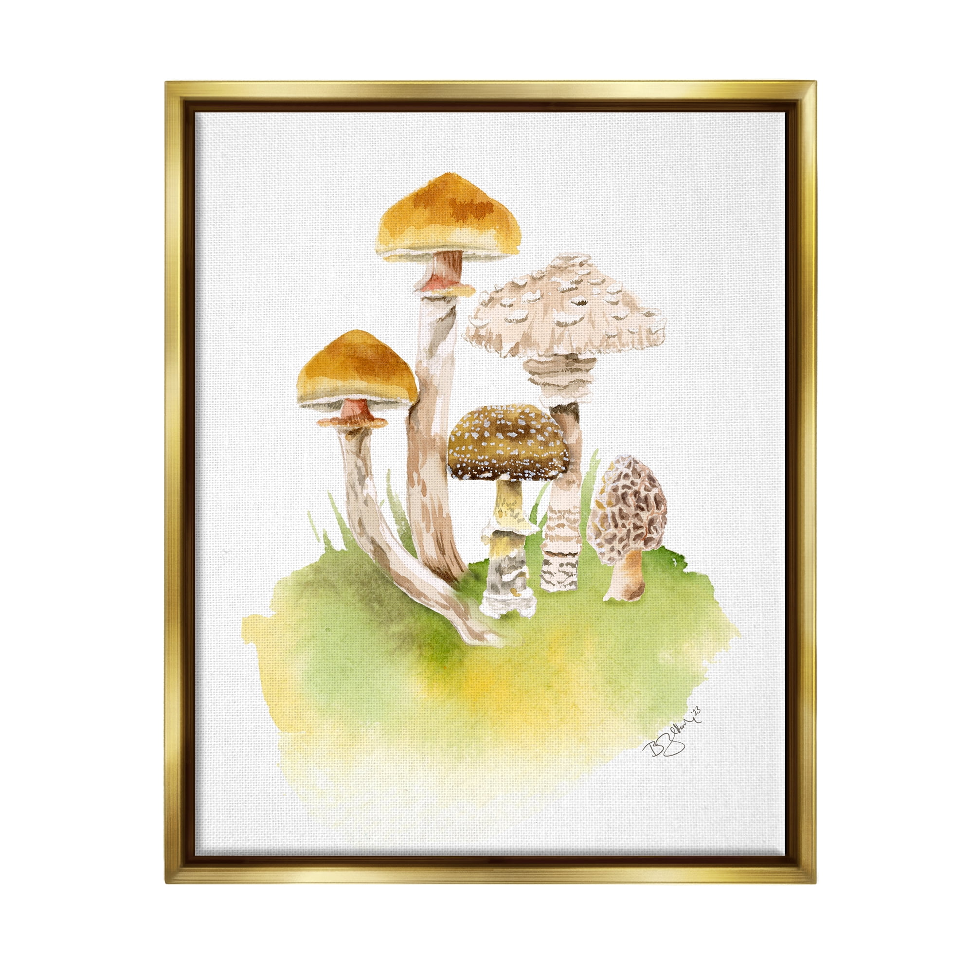 Stupell Industries Sprouting Brown Mushrooms Botanical & Floral Painting Gold Floater Framed Canvas Art Print Wall Art, 25 x 31