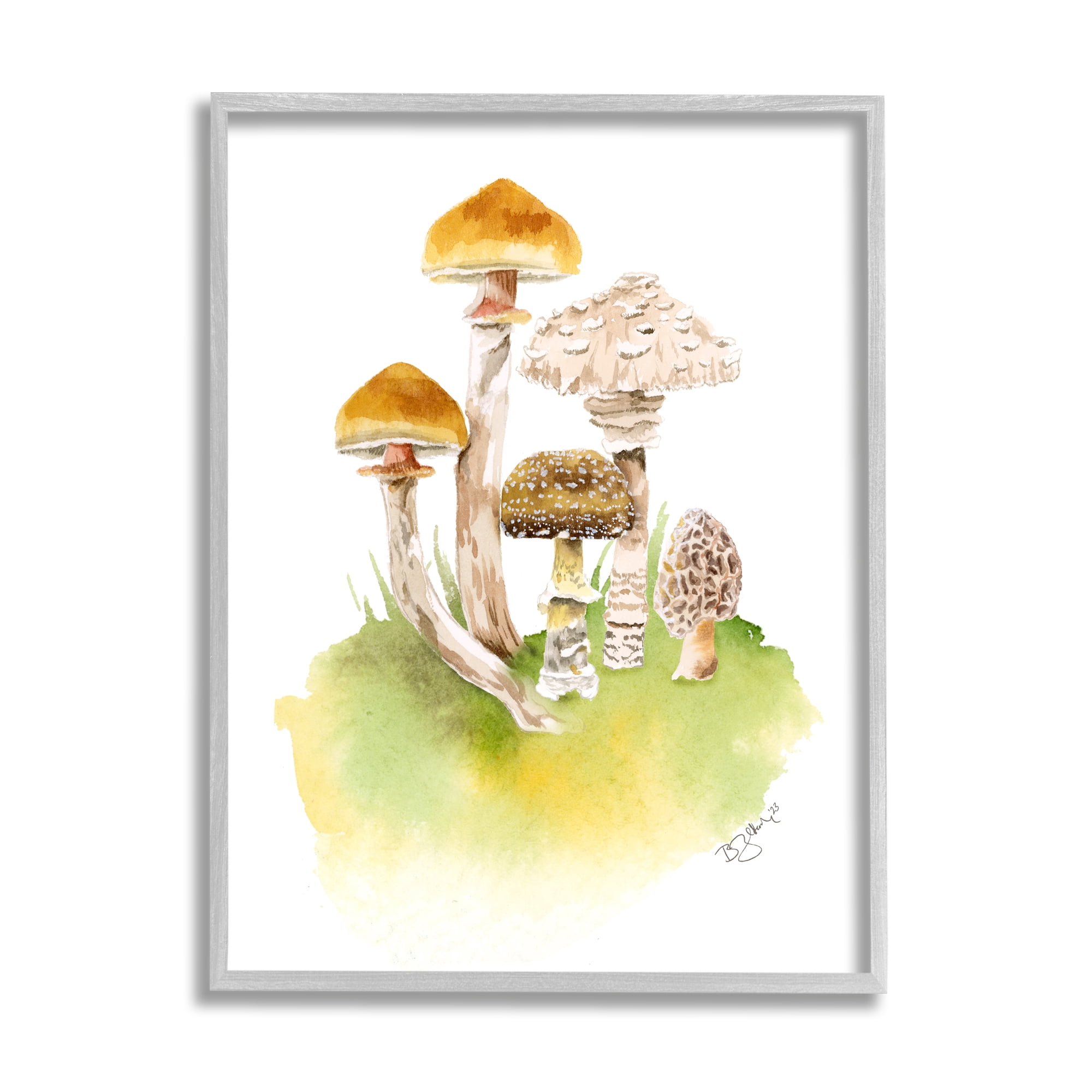 Stupell Industries Sprouting Brown Mushrooms Botanical & Floral Painting Gray Framed Art Print Wall Art, 24 x 30