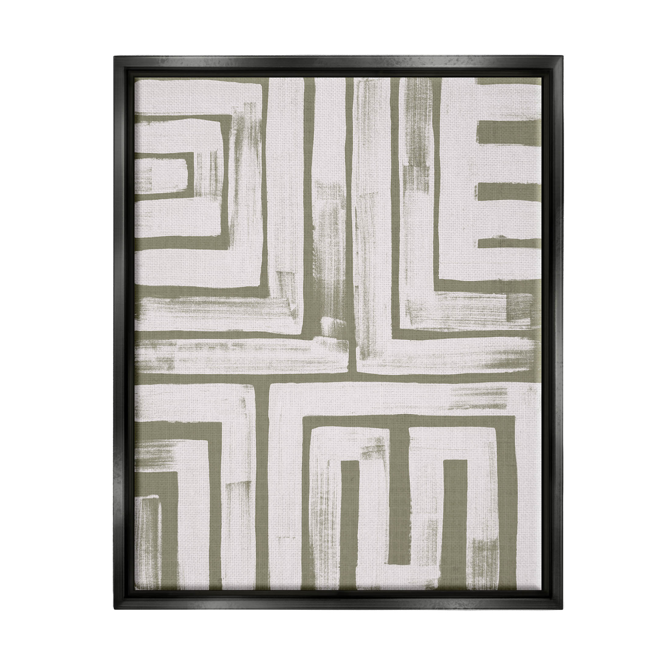 Stupell Industries Square Shape Abstract Pattern Graphic Art Jet Black Floating Framed Canvas Print Wall Art, Design by June Erica Vess