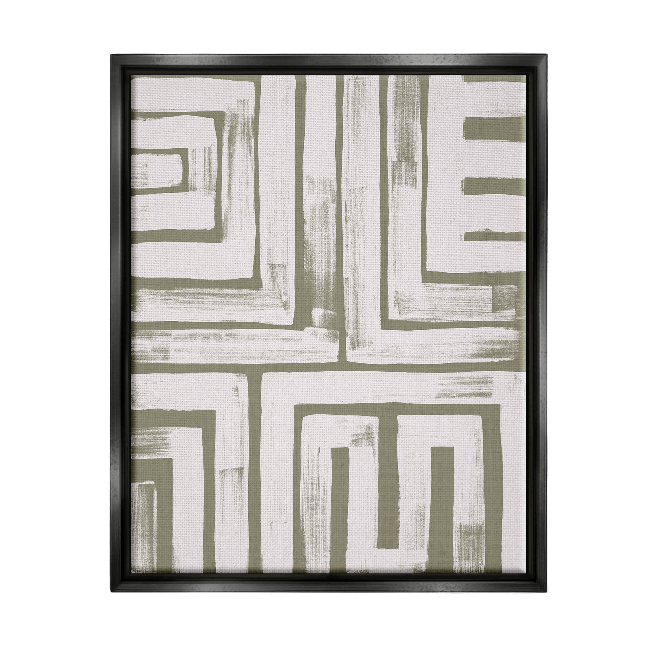 Stupell Industries Square Shape Abstract Pattern Graphic Art Jet Black Floating Framed Canvas Print Wall Art, Design by June Erica Vess
