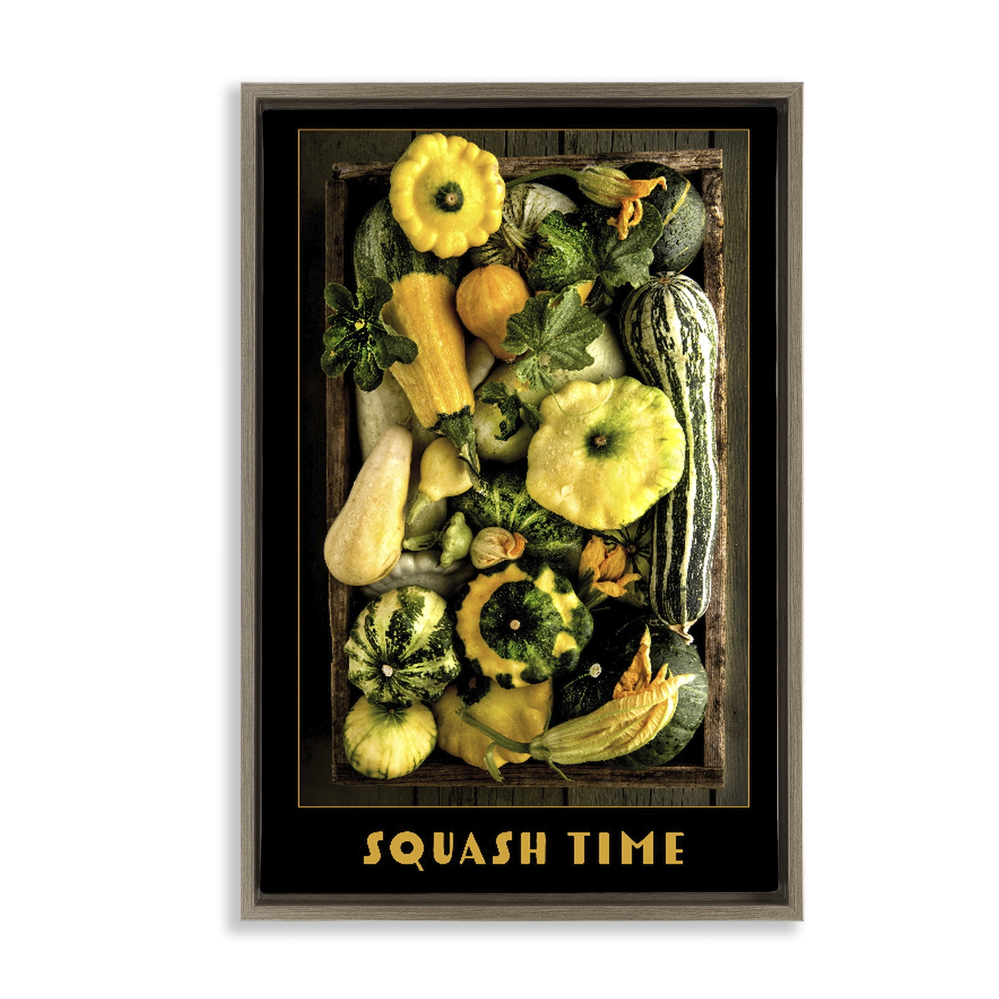 Stupell Industries Squash Time Vibrant Vegetables Brown Framed Floater Canvas Wall Art, design by Carl Kravats