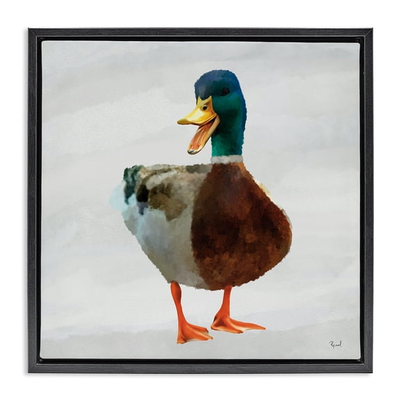 Stupell Industries Squawking Duck Portrait Black Framed Floater Canvas Wall Art design by Renel Peters, 18 x 18