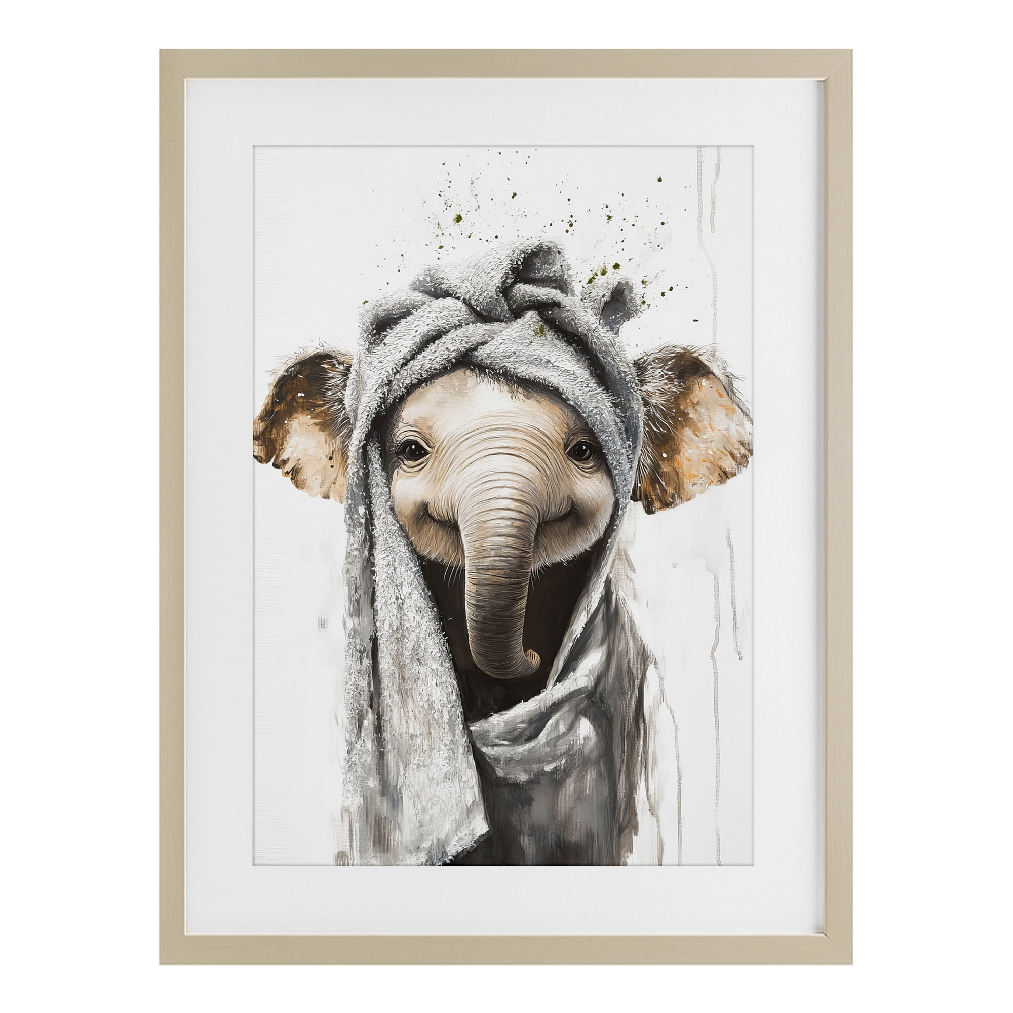 Stupell Industries Squeaky Clean Elephant Birch Framed Print Under Glass, design by Tina LeCour