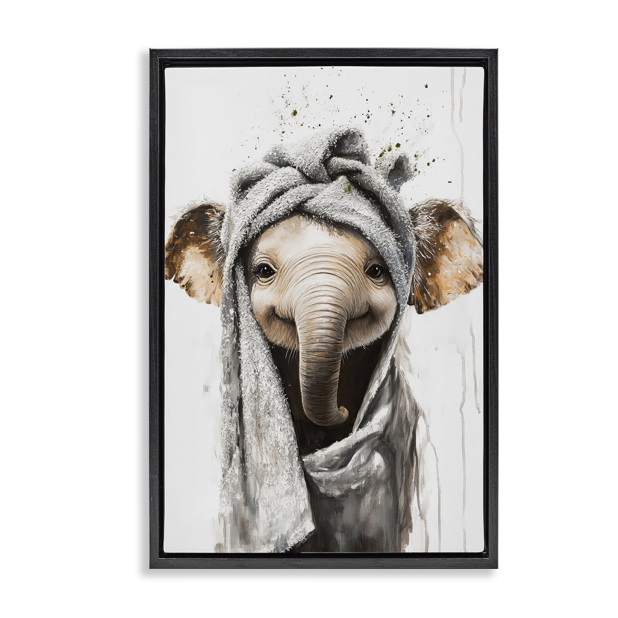 Stupell Industries Squeaky Clean Elephant Black Framed Floater Canvas Wall Art, design by Tina LeCour