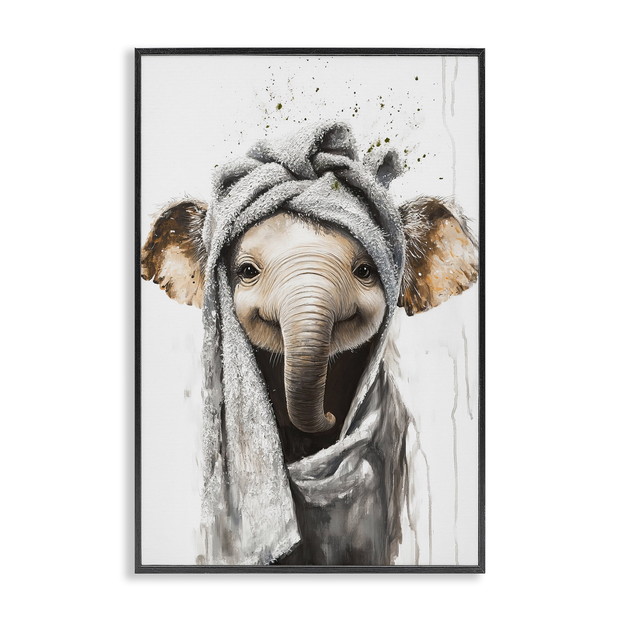 Stupell Industries Squeaky Clean Elephant Black Framed Giclee Art, design by Tina LeCour
