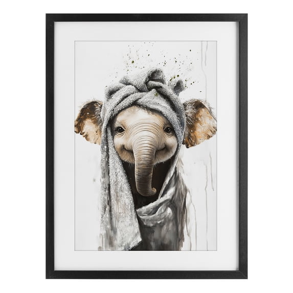 Stupell Industries Eclectic Squeaky Clean Elephant Black Framed Print Under Glass, 14 x 20, by Tina LeCour