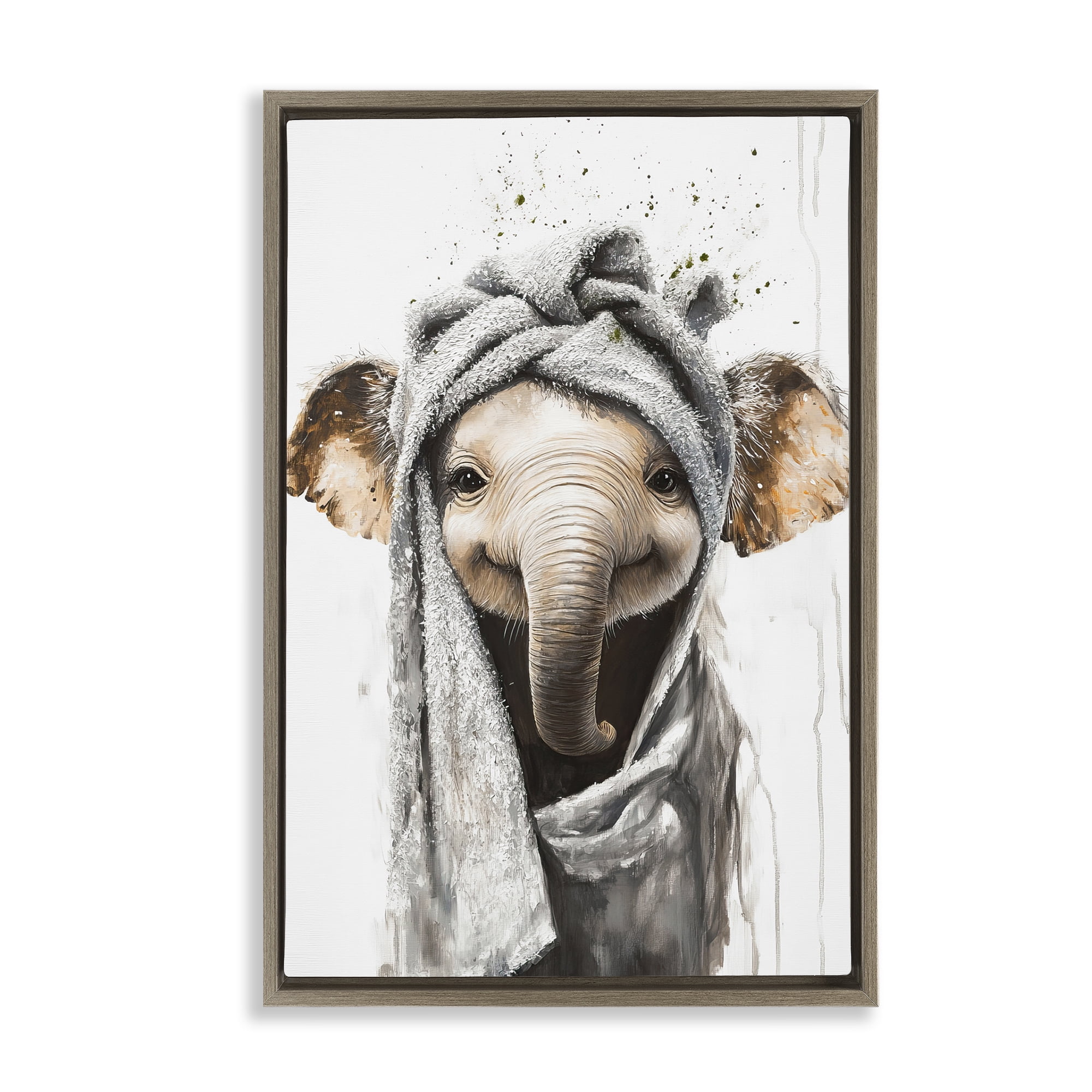 Stupell Industries Squeaky Clean Elephant Brown Framed Floater Canvas Wall Art, design by Tina LeCour