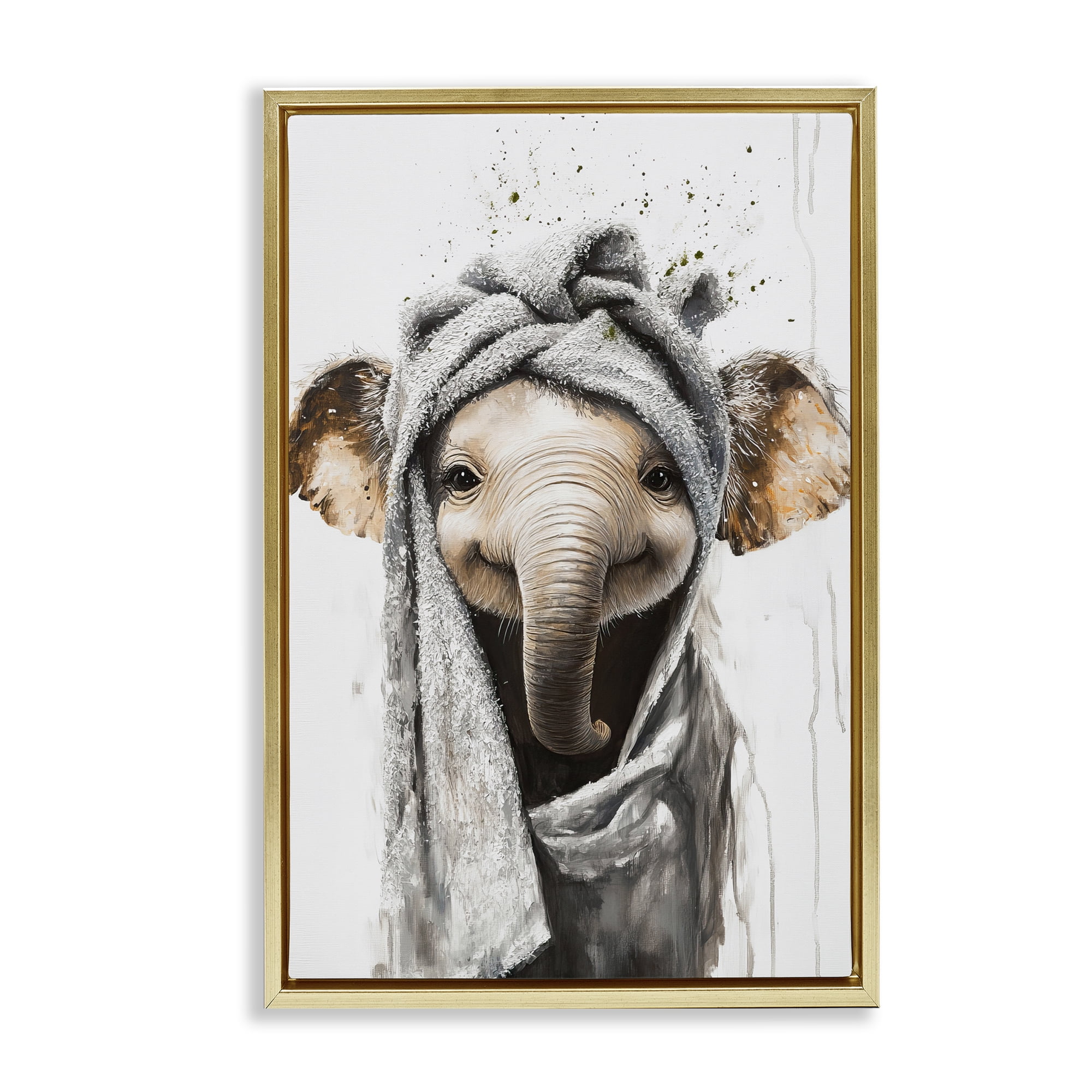 Stupell Industries Squeaky Clean Elephant Gold Framed Floater Canvas Wall Art, design by Tina LeCour