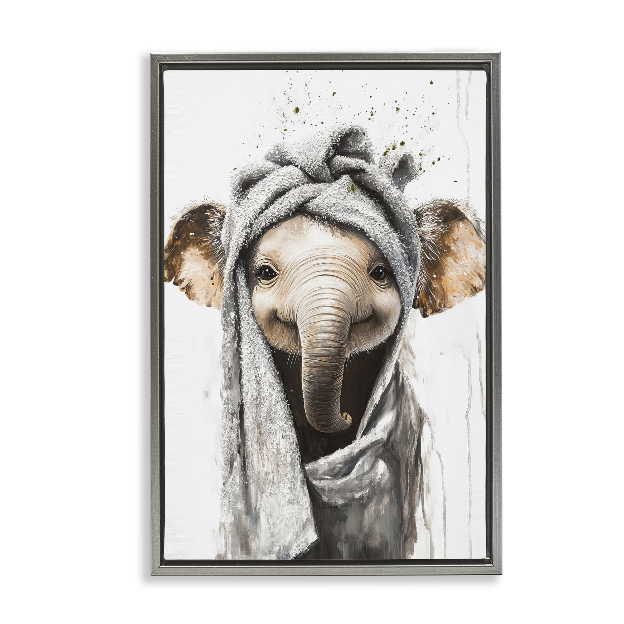 Stupell Industries Squeaky Clean Elephant Gray Framed Floater Canvas Wall Art, design by Tina LeCour