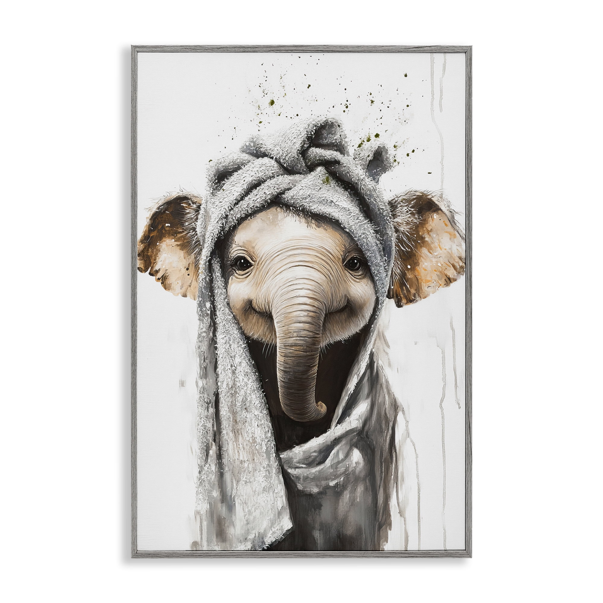 Stupell Industries Squeaky Clean Elephant Gray Framed Giclee Art, design by Tina LeCour