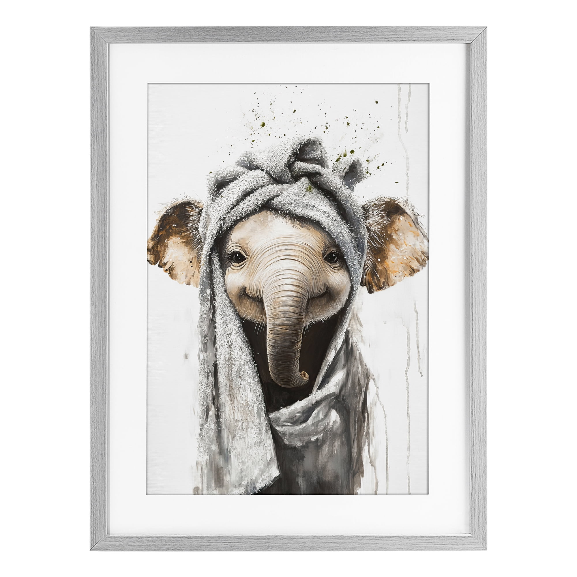 Stupell Industries Squeaky Clean Elephant Gray Framed Print Under Glass, design by Tina LeCour