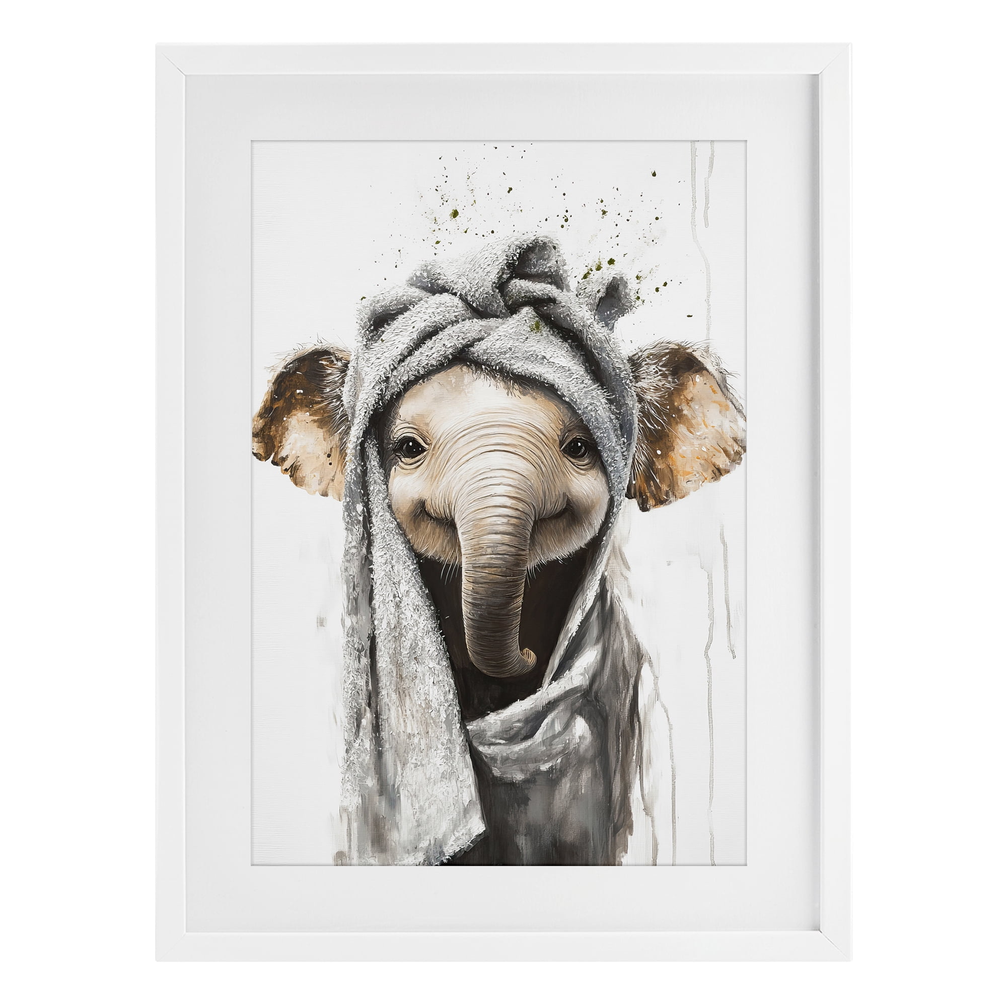 Stupell Industries Squeaky Clean Elephant White Framed Print Under Glass, design by Tina LeCour