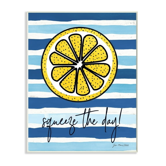 Stupell Industries Squeeze The Day Expression Lemon Nautical Stripes,10 x 15,Designed by Jennifer Pugh