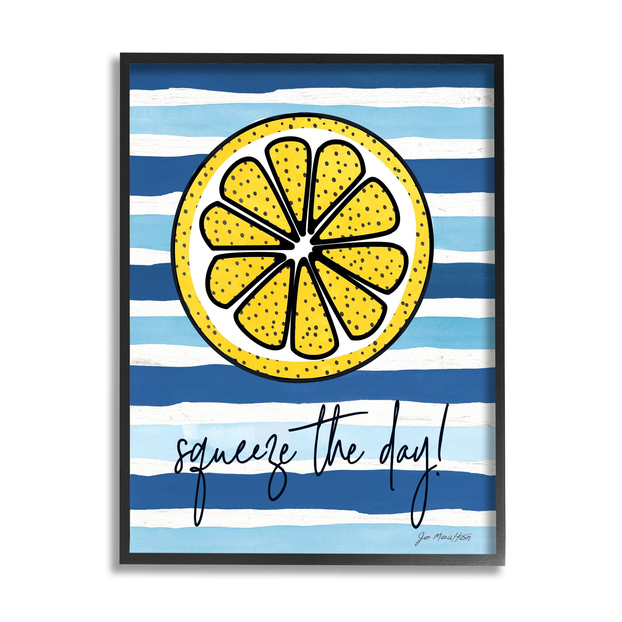Stupell Industries Squeeze The Day Expression Lemon Nautical Stripes,11 x 14,Designed by Jennifer Pugh