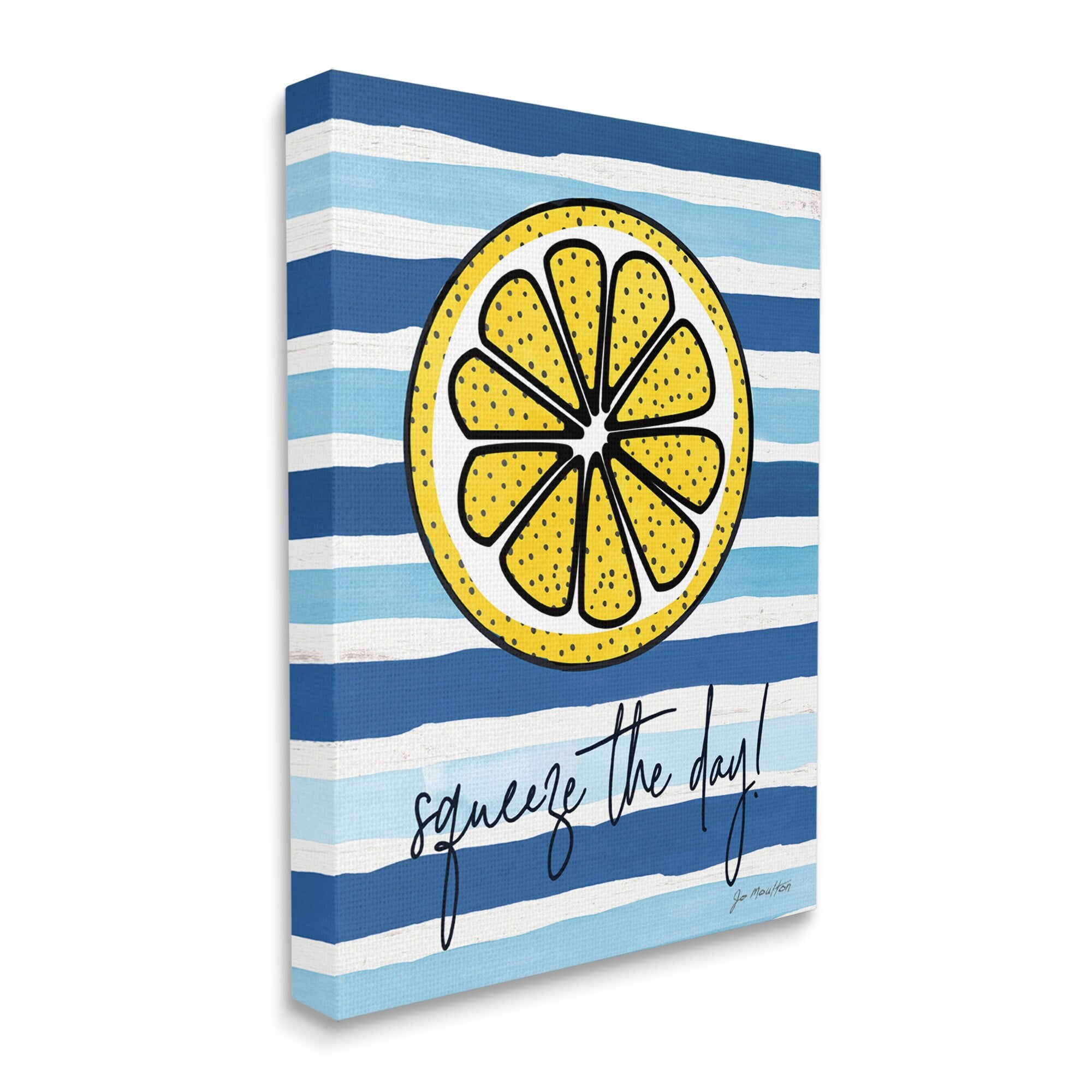 Stupell Industries Squeeze The Day Expression Lemon Nautical Stripes Landscape Painting Gallery Wrapped Canvas Art Print Wall Art, 30 x 40