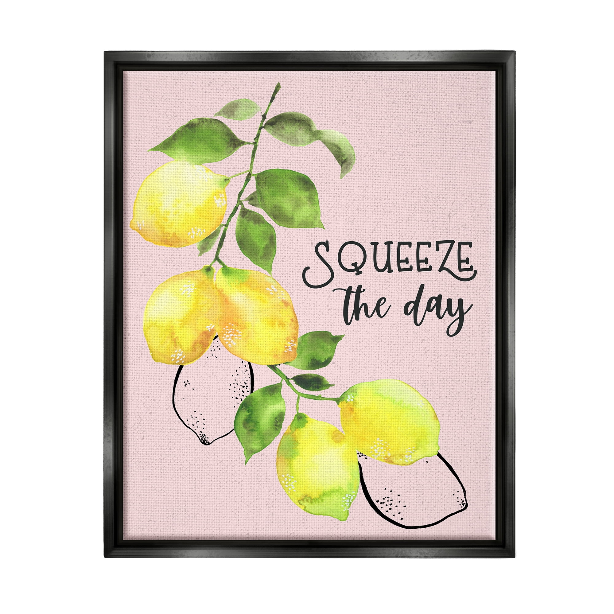 Stupell Industries Squeeze The Day Lemons Food & Beverage Painting Black Floater Framed Canvas Art Print Wall Art, 17 x 21