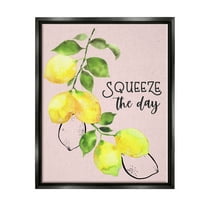 Stupell Industries Squeeze The Day Lemons Food & Beverage Painting Black Floater Framed Canvas Art Print Wall Art, 17 x 21
