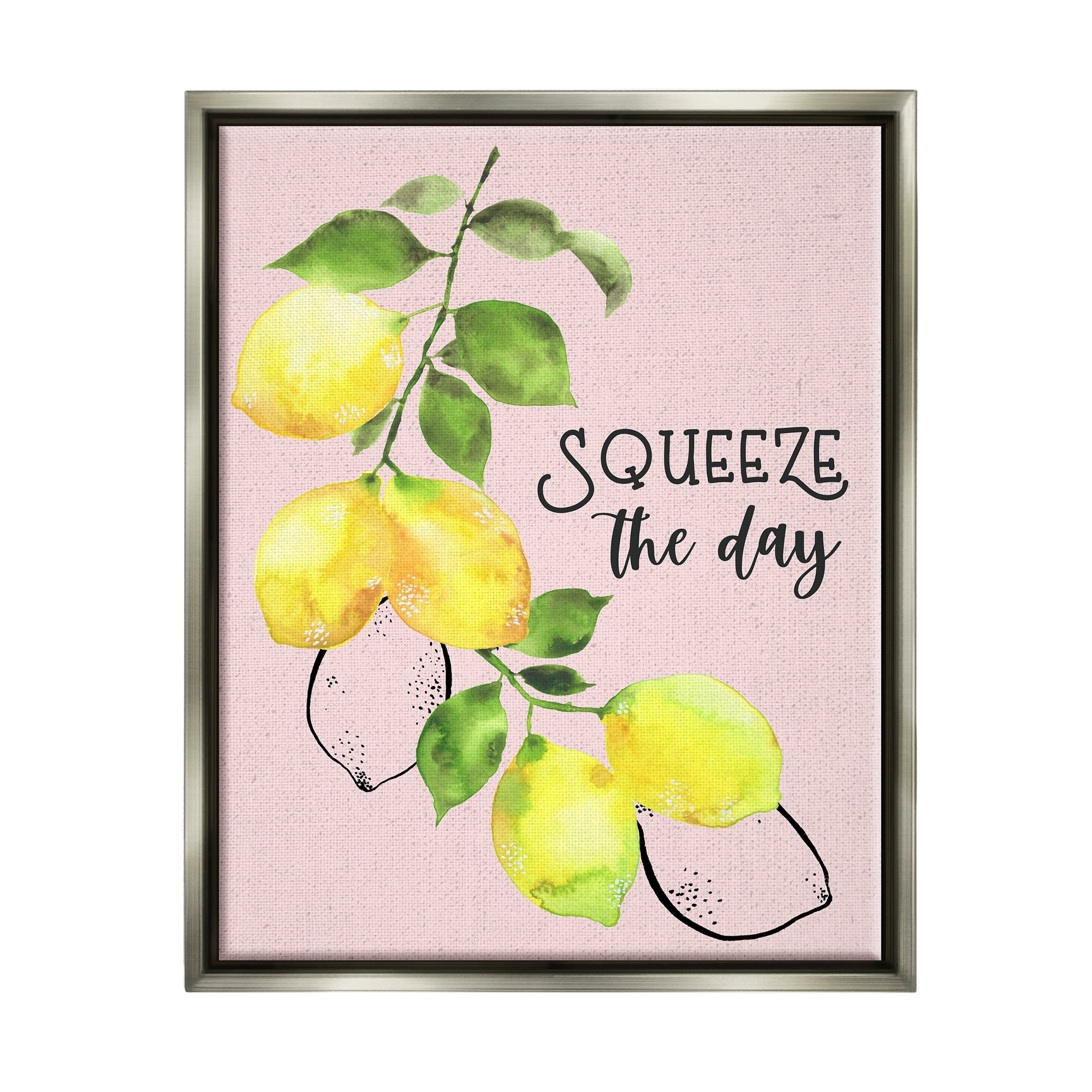 Stupell Industries Squeeze The Day Lemons Food & Beverage Painting Gray Floater Framed Canvas Art Print Wall Art, 25 x 31
