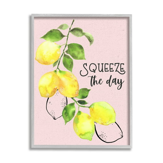 Stupell Industries Squeeze The Day Lemons Food & Beverage Painting Gray Framed Art Print Wall Art, 11 x 14