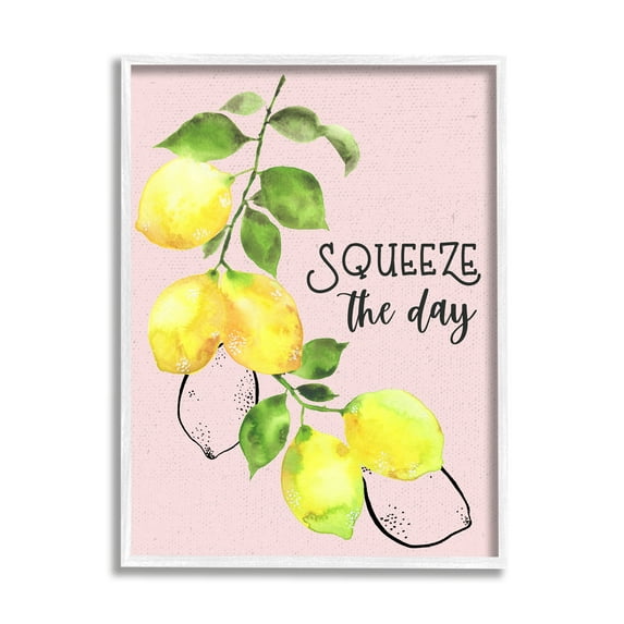 Stupell Industries Squeeze The Day Lemons Food & Beverage Painting White Framed Art Print Wall Art, 16 x 20