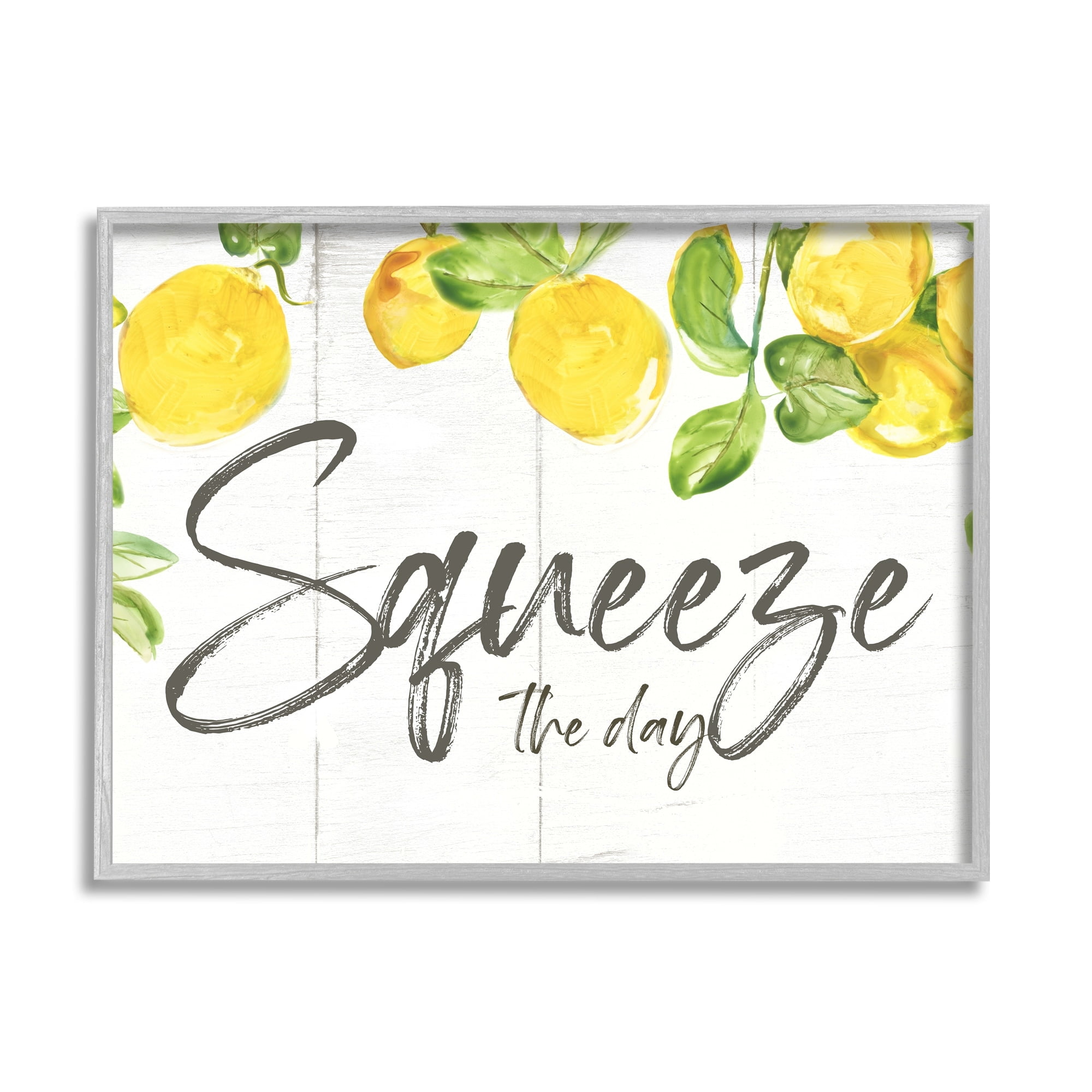 Stupell Industries Squeeze the Day Motivational Phrase Cascading Lemon Fruits Graphic Art Gray Framed Art Print Wall Art, 30x24, by Nan