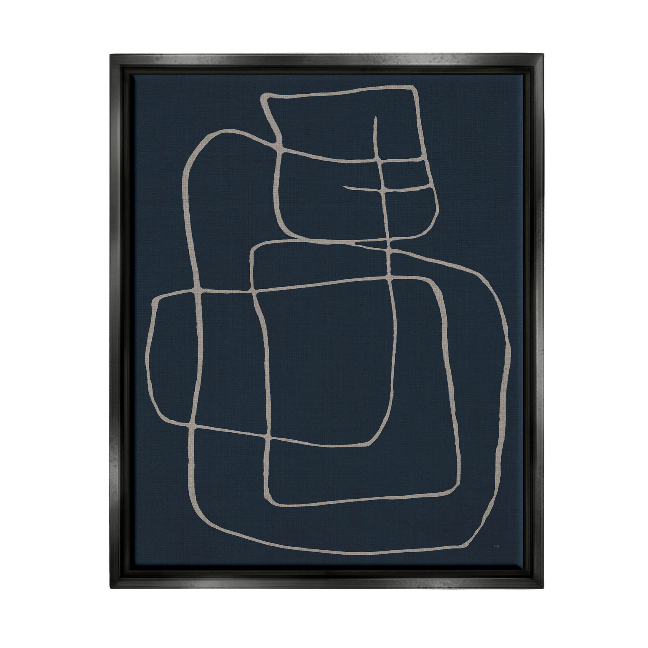 Stupell Industries Squiggle Shapes Abstract Lines Graphic Art Jet Black Floating Framed Canvas Print Wall Art, Design by Susan Jill