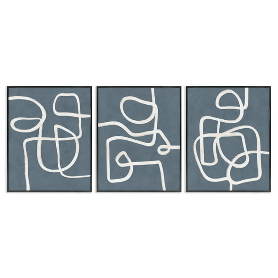 Stupell Industries Squiggles on Grey Abstract Painting Black Framed Art Print Wall Art, 16 x 20, Set of 3