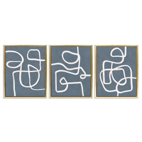 Stupell Industries Squiggles on Grey Abstract Painting Gold Floater Framed Canvas Art Print Wall Art, 17 x 21, Set of 3
