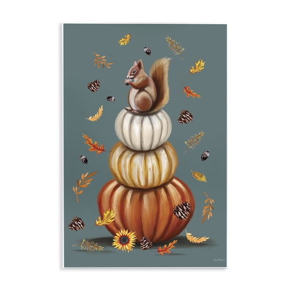 Stupell Industries Squirrel Atop Pumpkin Stack Animals Painting Unframed Art Print Wall Art, 13 x 19