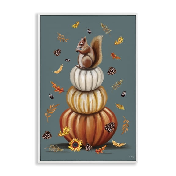 Stupell Industries Squirrel Atop Pumpkin Stack Animals Painting White Framed Art Print Wall Art, 20 x 30