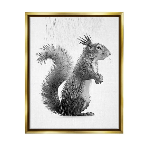 Stupell Industries Squirrel Bathroom Splash Animals & Insects Painting Gold Floater Framed Canvas Art Print Wall Art, 17 x 21