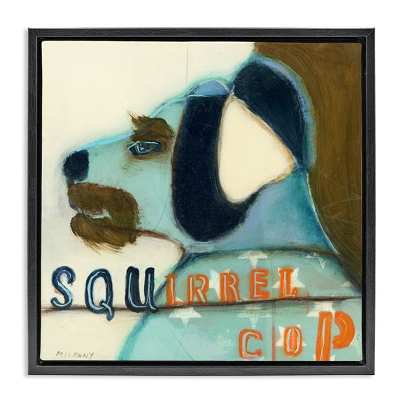 Stupell Industries Squirrel Cop Dog Humor Black Framed Floater Canvas Wall Art design by Stacy Milrany, 18 x 18