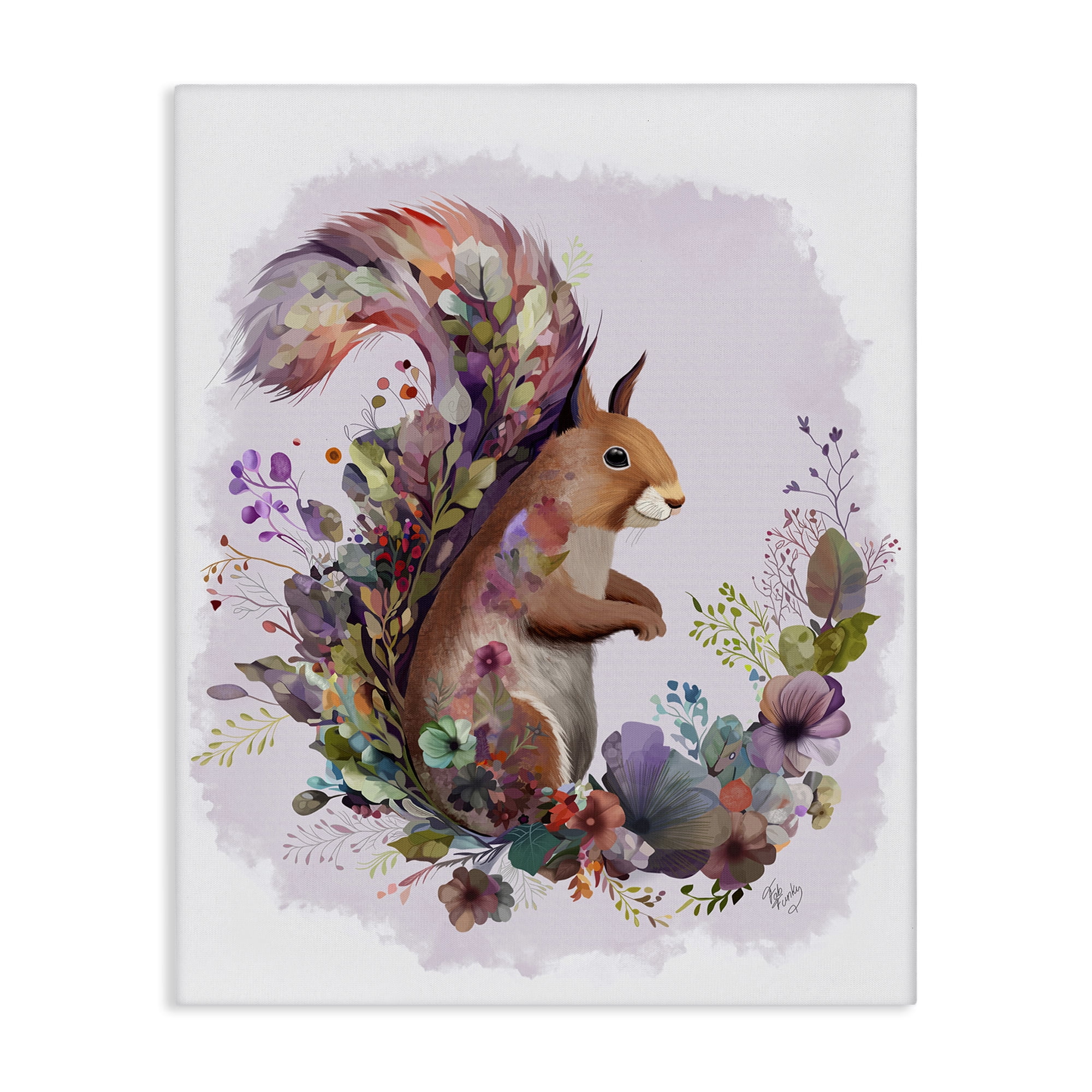 Stupell Industries Squirrel & Floral Garland Animals & Insects Painting Gallery Wrapped Canvas Art Print Wall Art, 30 x 40