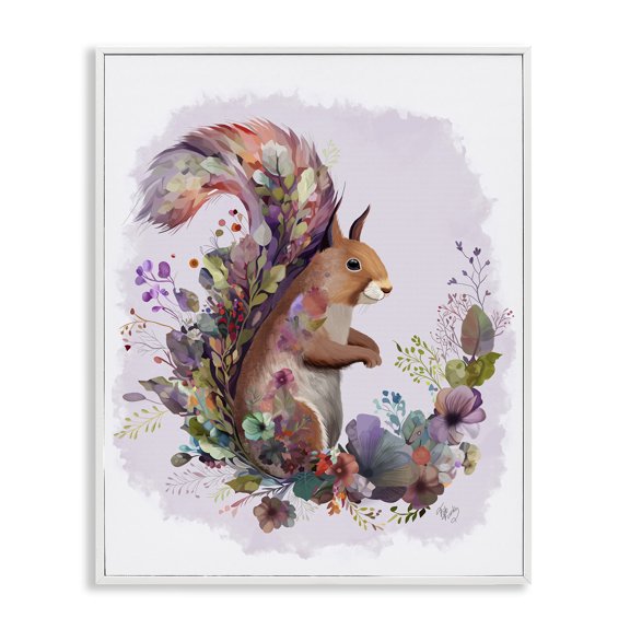 Stupell Industries Squirrel & Floral Garland Animals & Insects Painting White Framed Art Print Wall Art, 16 x 20
