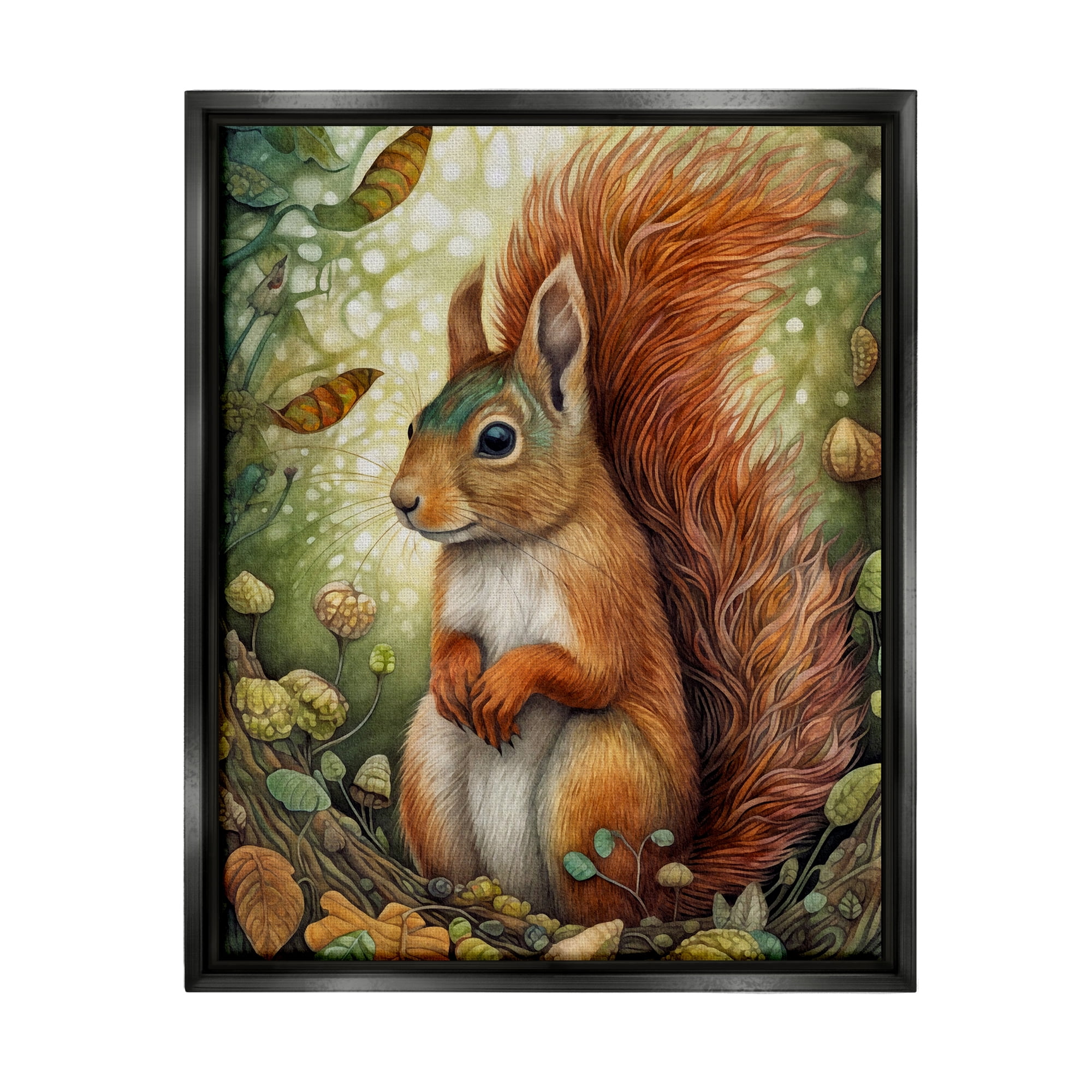 Stupell Industries Squirrel & Forest Botanicals Animals & Insects Painting Black Floater Framed Canvas Art Print Wall Art, 17 x 21