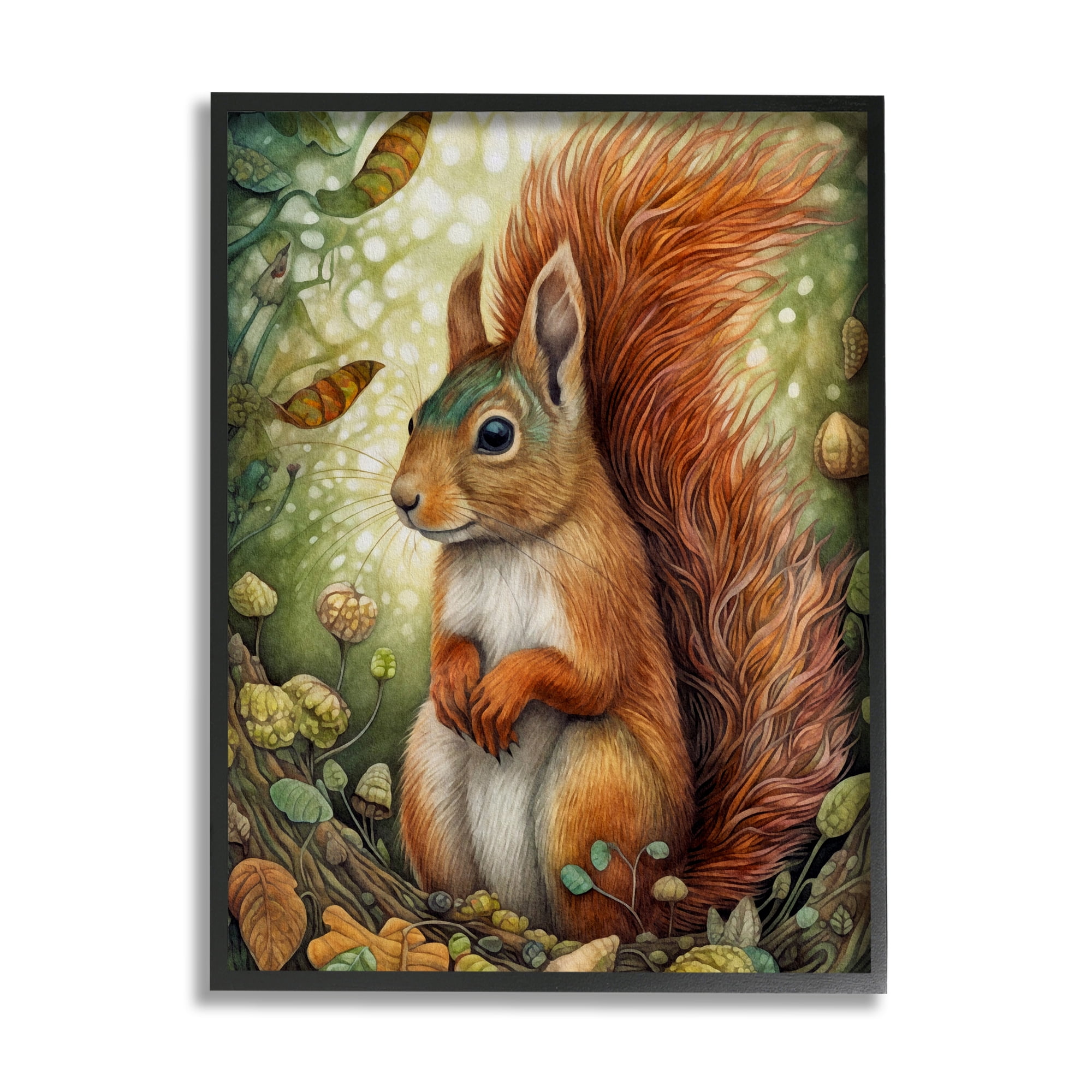 Stupell Industries Squirrel & Forest Botanicals Animals & Insects Painting Black Framed Art Print Wall Art, 11 x 14