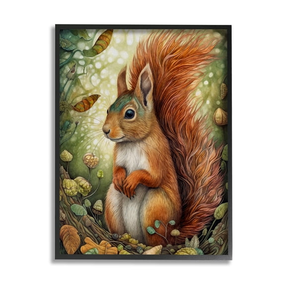 Stupell Industries Squirrel & Forest Botanicals Animals & Insects Painting Black Framed Art Print Wall Art, 11 x 14