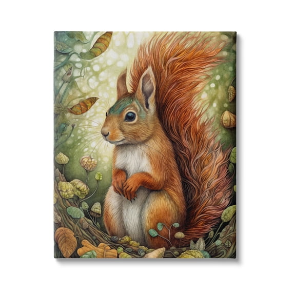 Stupell Industries Squirrel & Forest Botanicals Animals & Insects Painting Gallery Wrapped Canvas Art Print Wall Art, 16 x 20