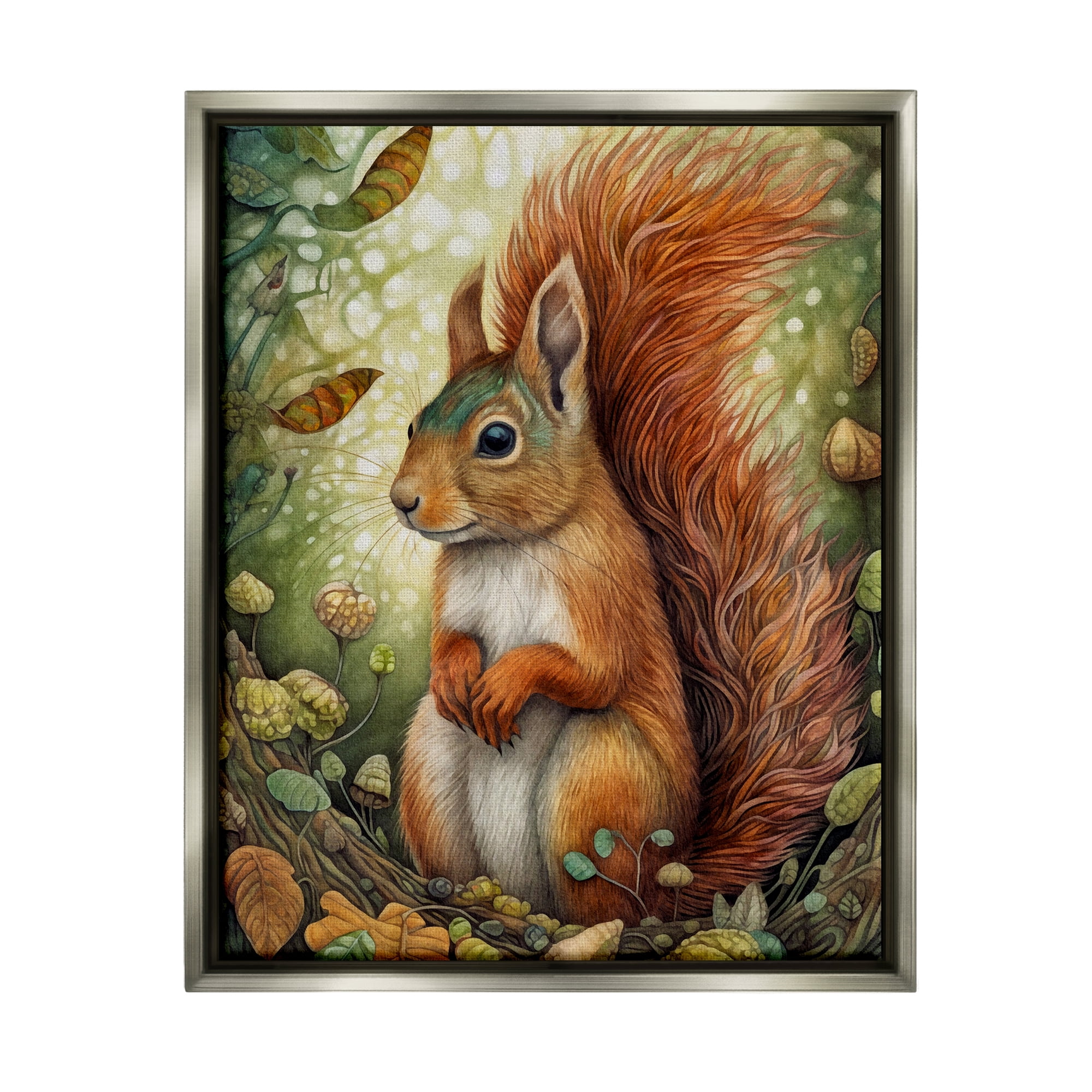 Stupell Industries Squirrel & Forest Botanicals Animals & Insects Painting Gray Floater Framed Canvas Art Print Wall Art, 17 x 21