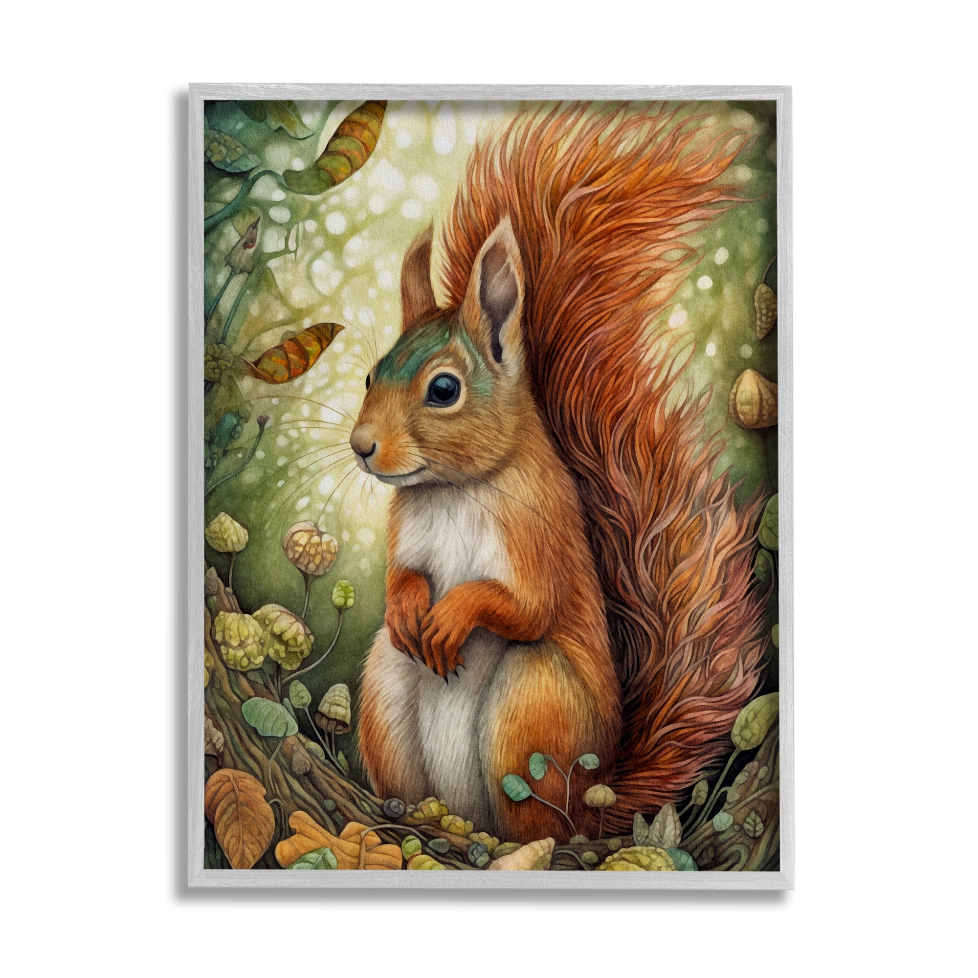 Stupell Industries Squirrel & Forest Botanicals Animals & Insects Painting Gray Framed Art Print Wall Art, 11 x 14
