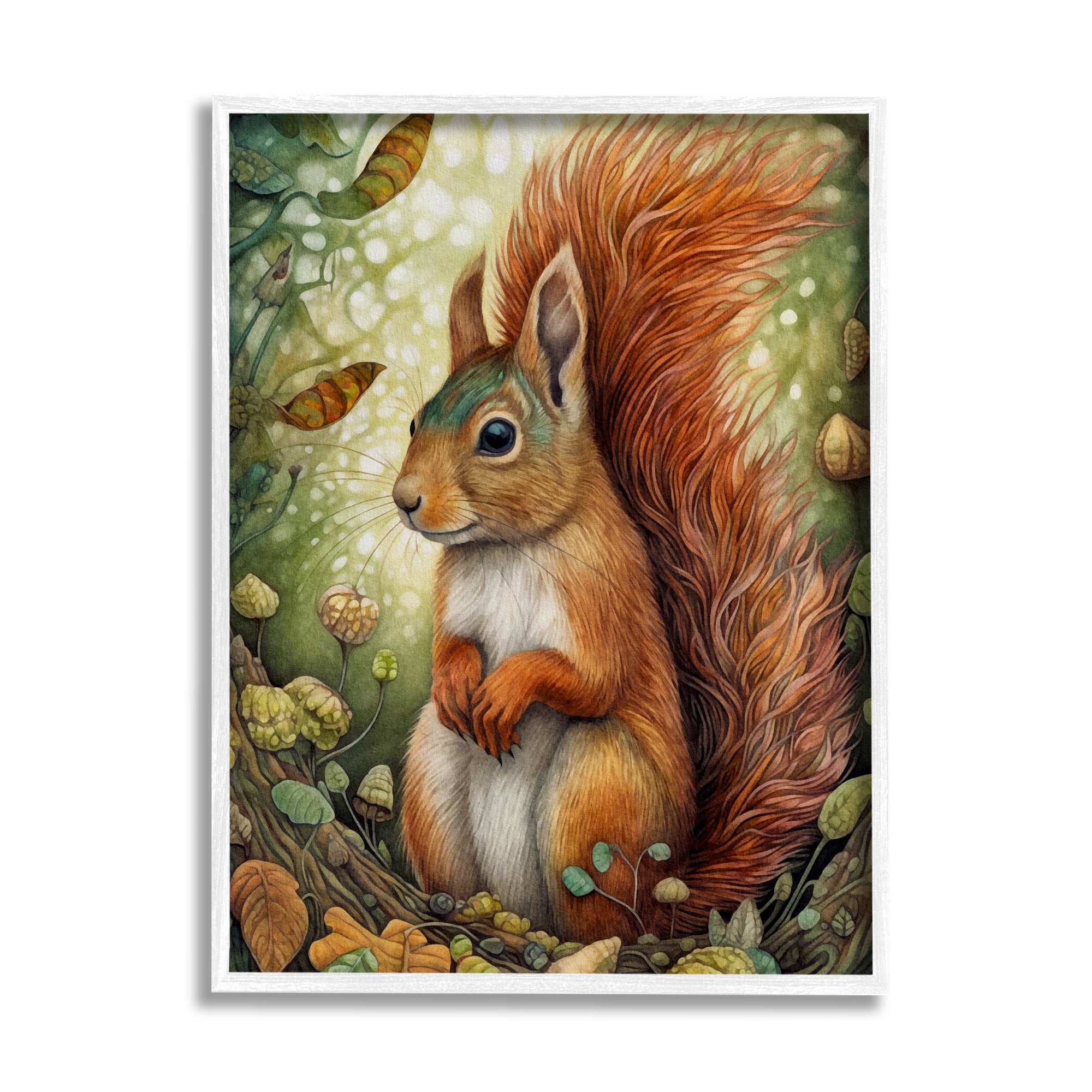 Stupell Industries Squirrel & Forest Botanicals Animals & Insects Painting White Framed Art Print Wall Art, 11 x 14