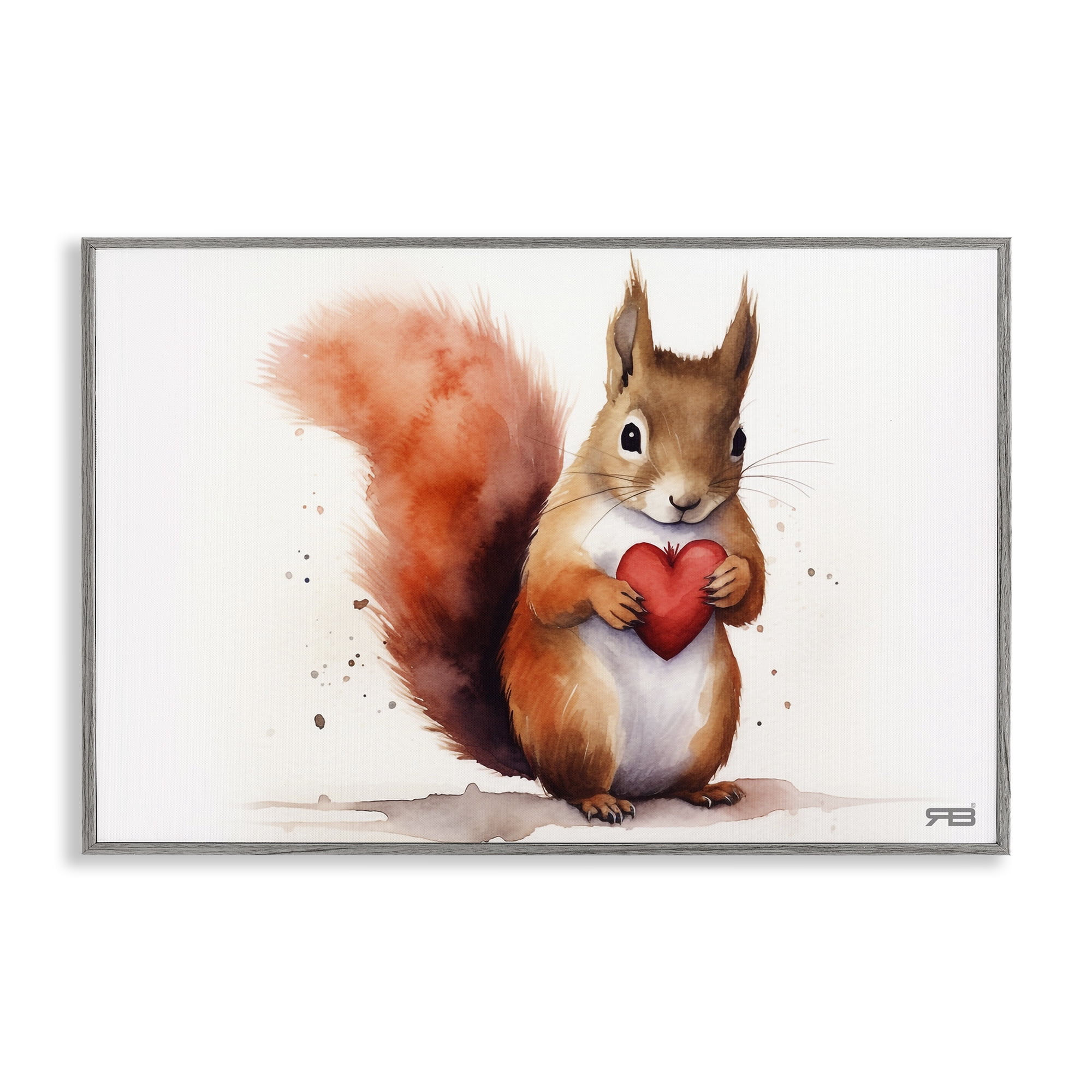 Stupell Industries Squirrel Holding Heart Animals & Insects Painting Gray Framed Art Print Wall Art, 18 x 12
