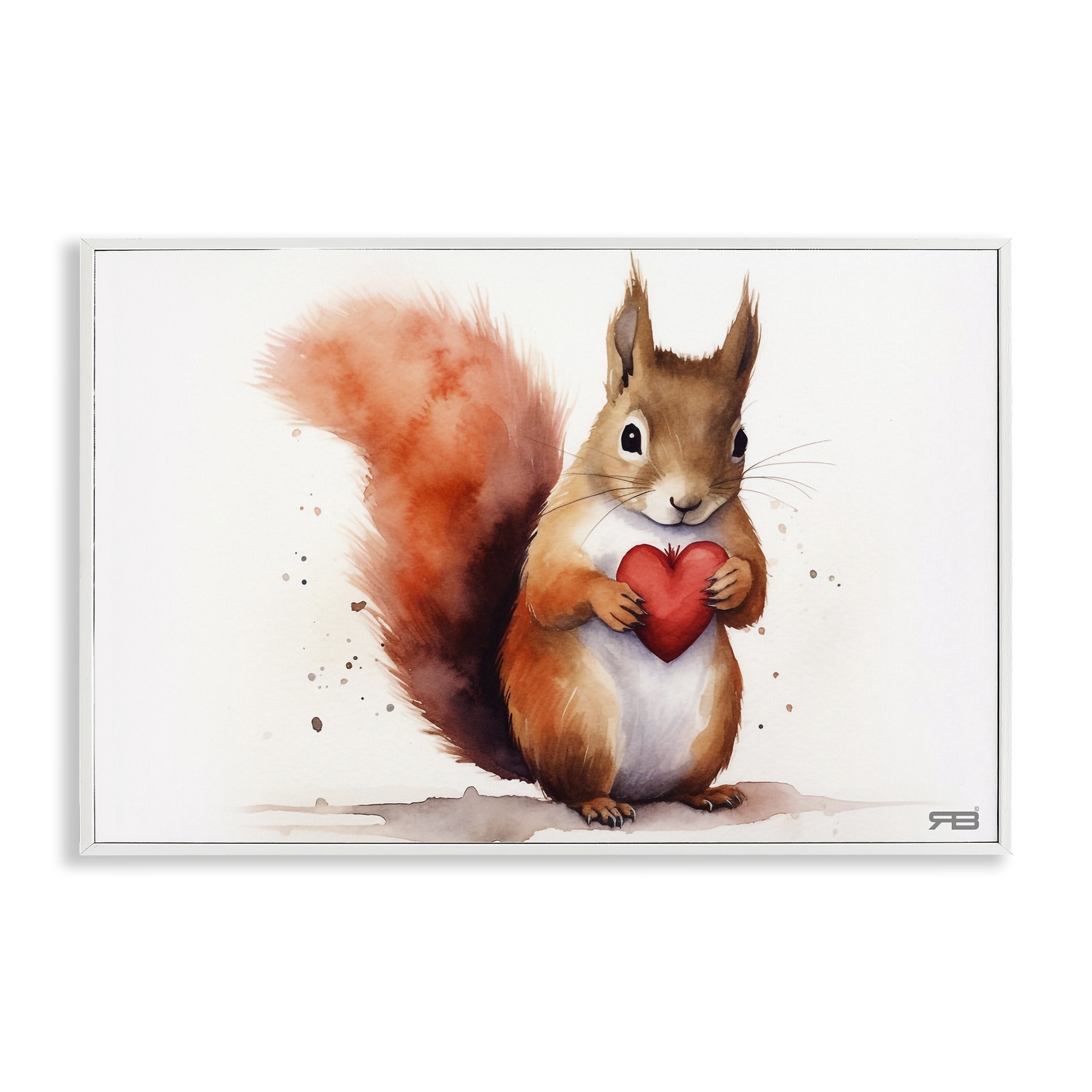 Stupell Industries Squirrel Holding Heart Animals & Insects Painting White Framed Art Print Wall Art, 24 x 16