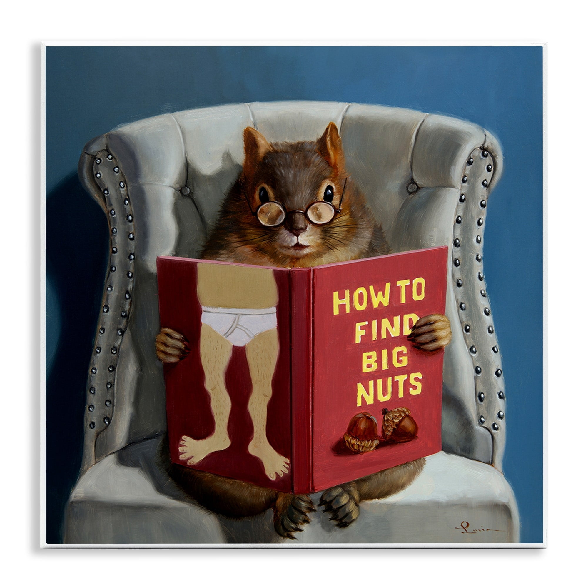 Stupell Industries Squirrel Reading Red Book on Chair Sassy Humor, 12 x 12,Design by Lucia Heffernan
