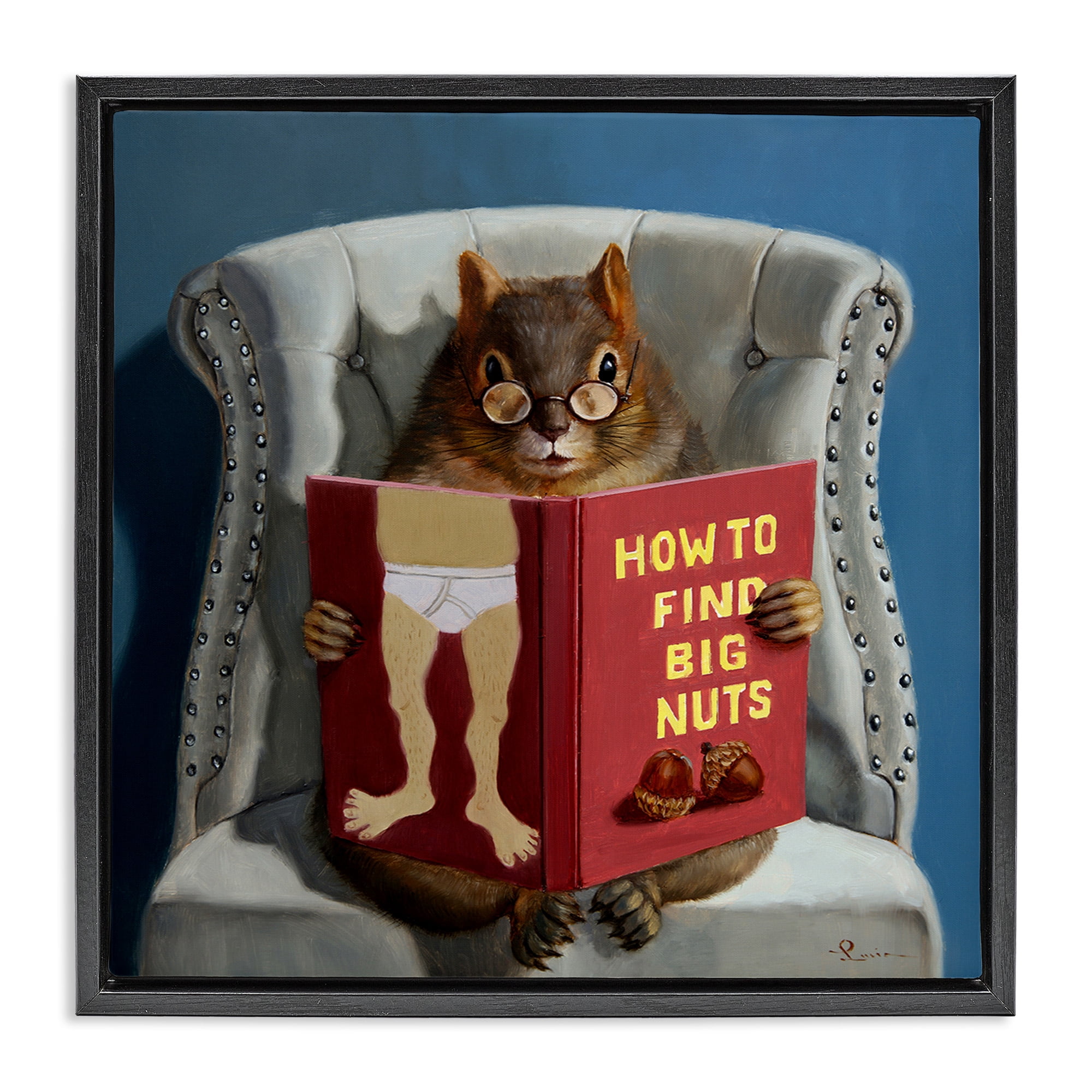 Stupell Industries Squirrel Reading Sassy Book Animals & Insects Painting Black Floater Framed Canvas Art Print Wall Art, 18 x 18