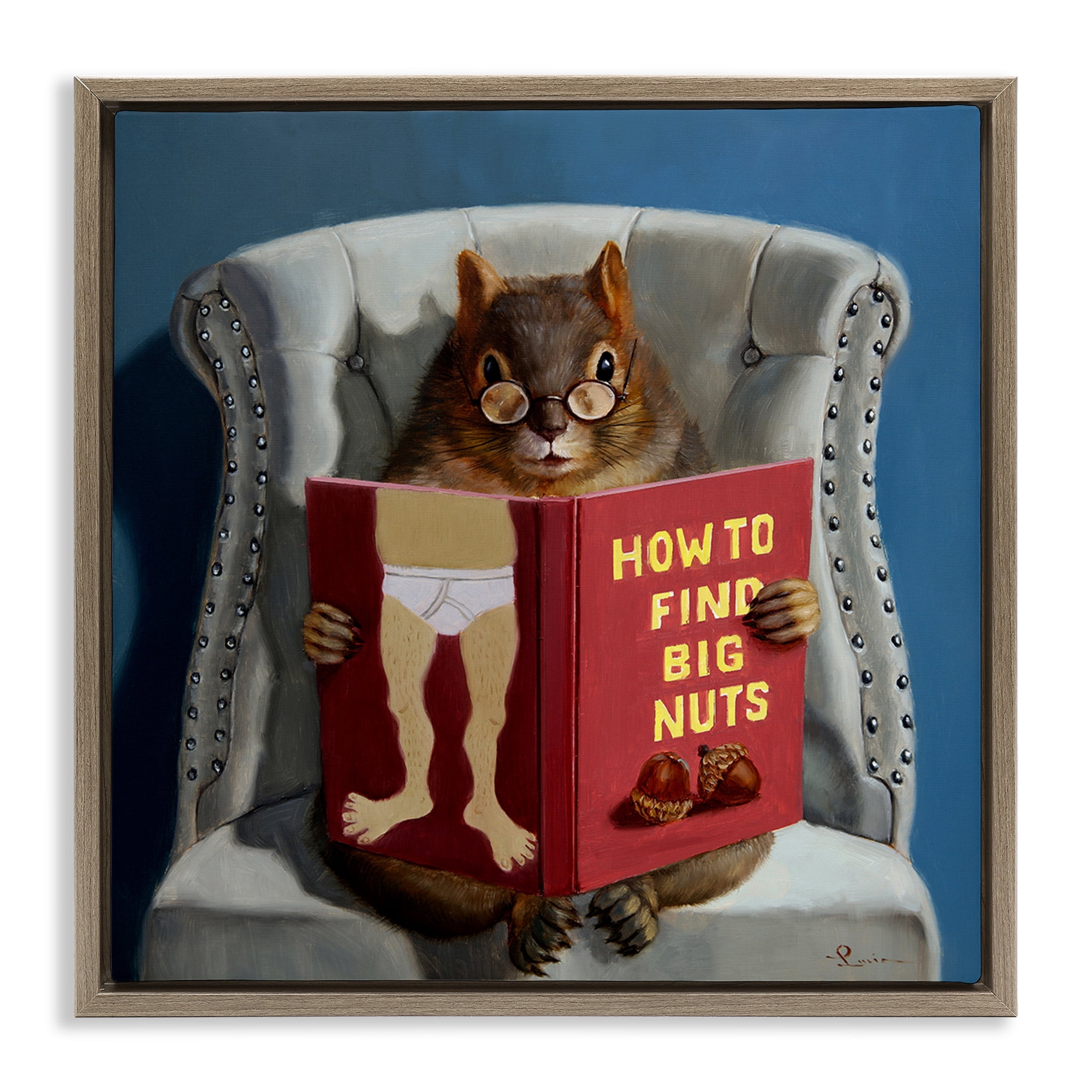 Stupell Industries Squirrel Reading Sassy Book Animals & Insects Painting Brown Floater Framed Canvas Art Print Wall Art, 18 x 18