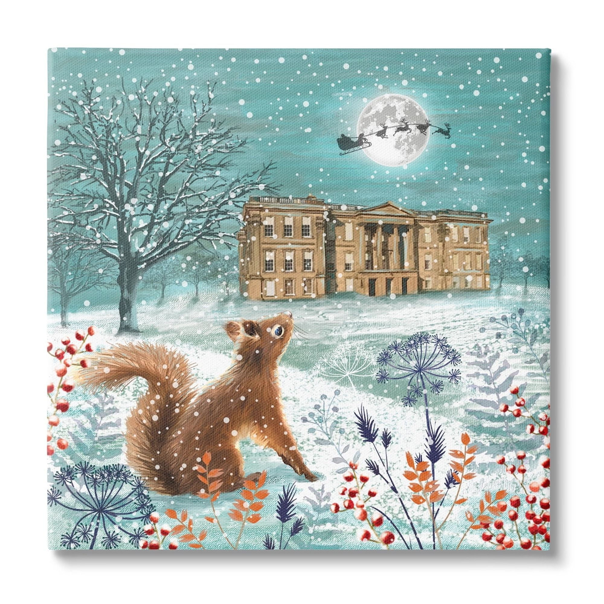 Holiday Squirrel Watching Santa Canvas Wall Art 24 x 24
